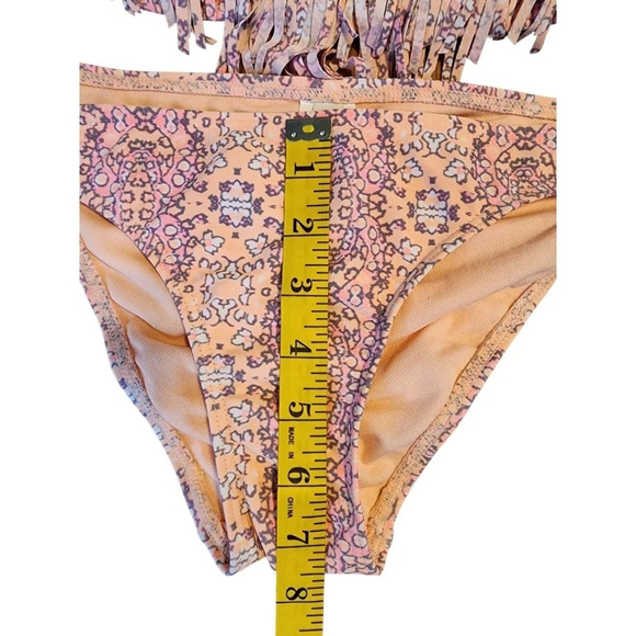 Ninety Five ° Swimsuit Bikini 2 piece Size Small Pink Orange Fringe Top - Picture 5 of 12